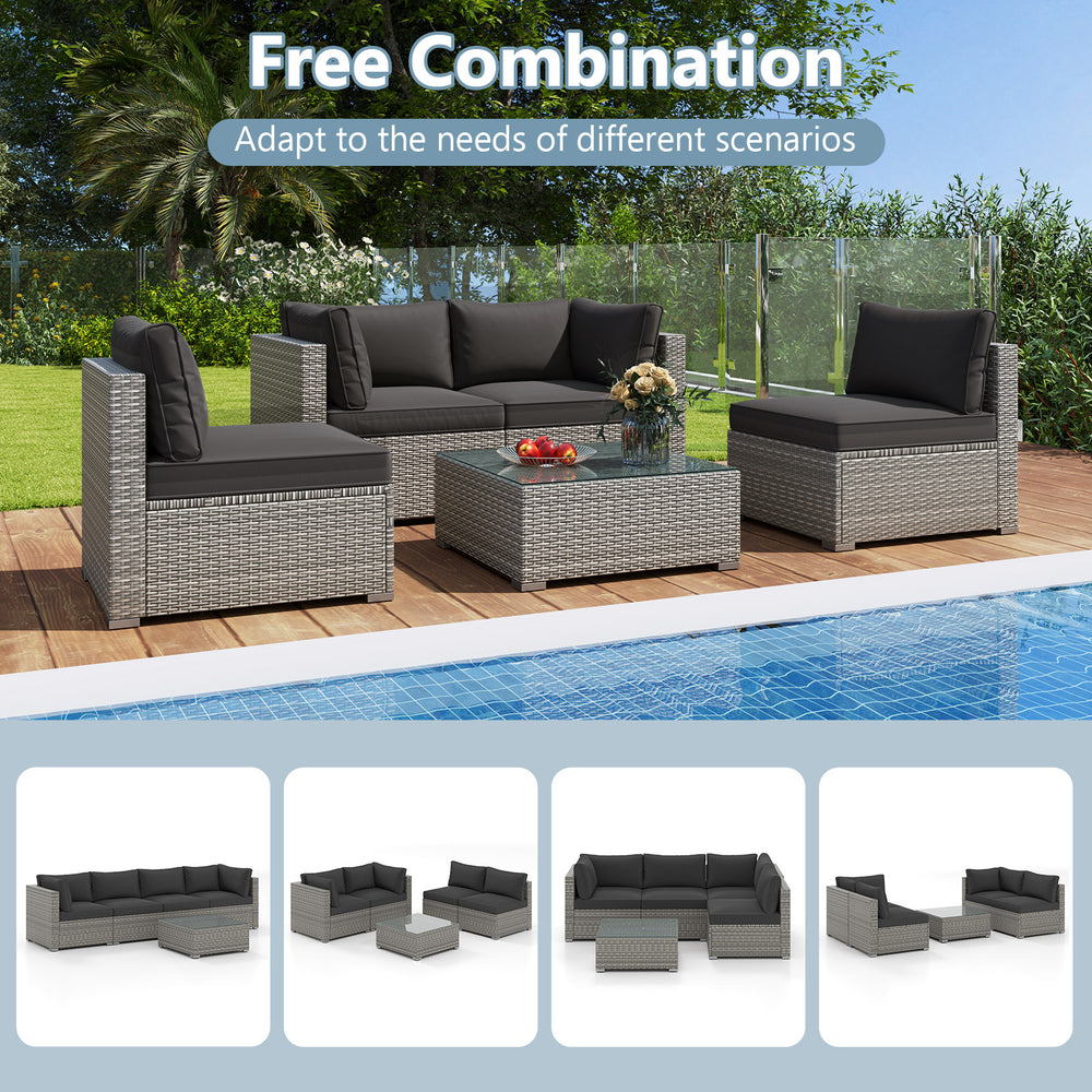 Costway Outdoor Sectional Sofa and Glass Coffee Table 5-Piece Set New