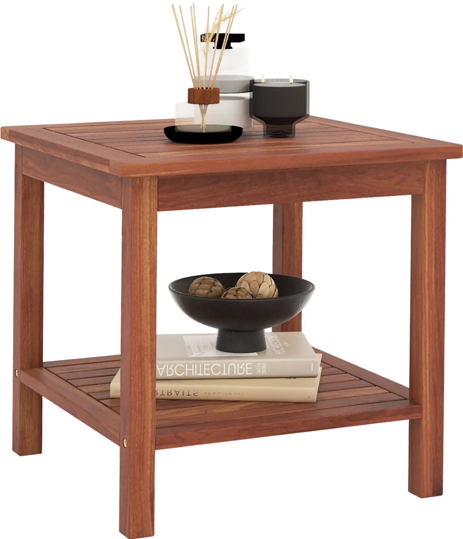 Costway Acacia Wood 2-Tier Patio Side Coffee Table w/ Slatted Top Shelf 83421759 New