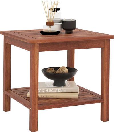 Costway Acacia Wood 2-Tier Patio Side Coffee Table w/ Slatted Top Shelf 83421759 New