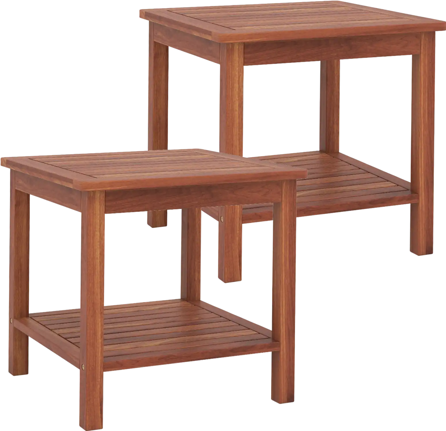 Costway Set of 2 Acacia Wood Patio Side Coffee Tables Double-Tier Slatted Shelf 354726918 New