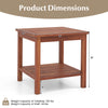 Double-tier acacia wood patio side table with slatted tabletop, dimensions 18" x 18" x 5", ideal for outdoor use.