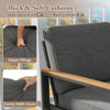 Thick and soft cushions of a grey patio armchair set, featuring olefin covers and an aluminum frame for outdoor comfort.