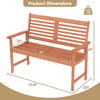 Patio solid wood loveseat with slatted seat and inclined backrest, measuring 42” wide, ideal for outdoor relaxation.