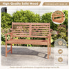 Patio solid wood loveseat with inclined backrest, slatted seat, and widened armrests for outdoor comfort and relaxation.