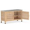 Patio storage cabinet with stainless steel countertop and L-shaped shelf, made of premium fir wood for outdoor organization.