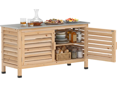 Costway Patio Storage Cabinet Stainless Steel Countertop L-Shaped Shelf 31479636 New