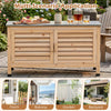 Patio storage cabinet made of fir wood with a stainless steel countertop, perfect for organizing tools and tableware outdoors.