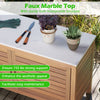 Patio storage cabinet with faux marble top and acacia wood, featuring ample shelving and sturdy construction for.