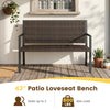43” patio loveseat bench in sun-proof brown rattan with soft sponge seat, supports 800 lbs, ideal for outdoor.
