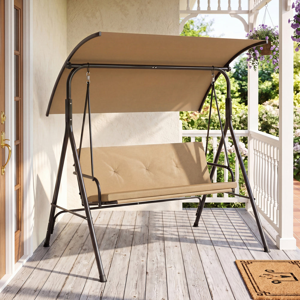 Patio Swing Chair with Adjustable Canopy & Removable Cushion and Metal Stand-Beige - Gallery View 1 of 9