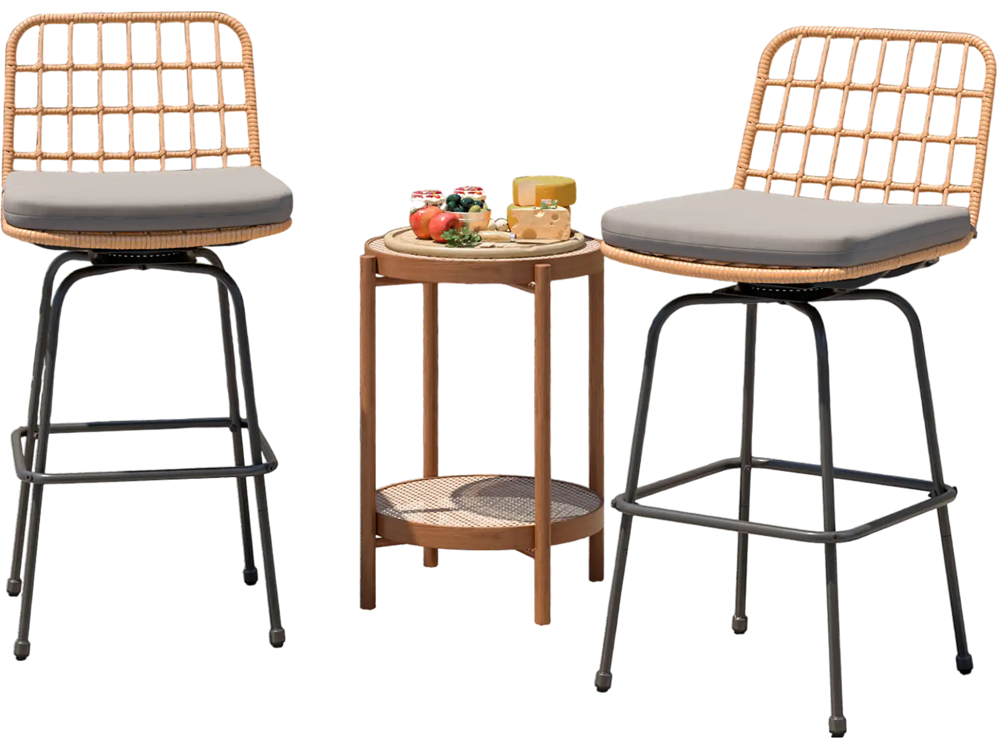 Costway Patio Swivel Barstools Soft Seat Cushions Set of 2 Gray 57849621 New
