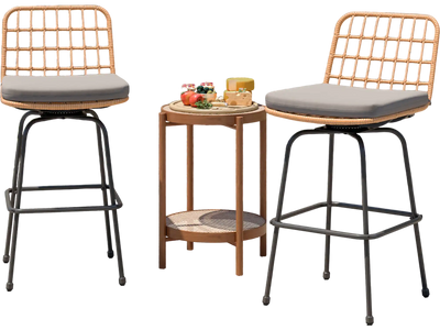 Costway Patio Swivel Barstools Soft Seat Cushions Set of 2 Gray 57849621 New