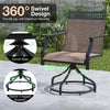 Patio swivel dining chair with heavy-duty metal frame, brown fabric, and 360° rotation for outdoor relaxation.