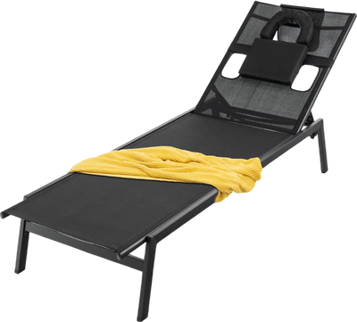 Costway Patio Chaise Lounge Chair 5-Position Adjustable Black 18479325 New