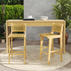 Teak wood bar stool with rattan backrest and seat, ideal for patio or kitchen counters, featuring ergonomic design.