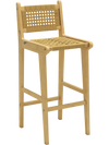 Patio Teak Wood Bar Stool with Rattan Backrest and Seat