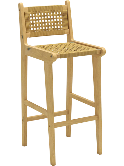 Costway Patio Teak Wood Bar Stool Rattan Backrest Seat 954632187 New