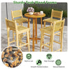 Patio teak wood bar stool with rattan backrest, featuring a smooth surface and ergonomic design for outdoor comfort.