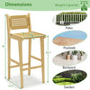 Teak wood bar stool with rattan backrest, 40" height, ideal for patio, poolside, or garden seating.