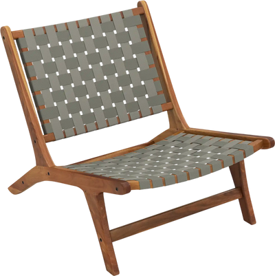 Costway Patio Teak Wood Outdoor Accent Chair Nylon Webbing Seat 61496308 New