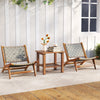 Mid-century accent chairs made of teak wood with nylon webbing seats, ideal for outdoor relaxation.