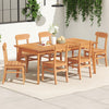 Teak wood dining chairs with slatted seats, featuring ergonomic backrests, perfect for backyard or poolside dining.
