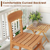 Teak wood armless dining chair with ergonomic curved backrest, perfect for backyard or poolside relaxation.