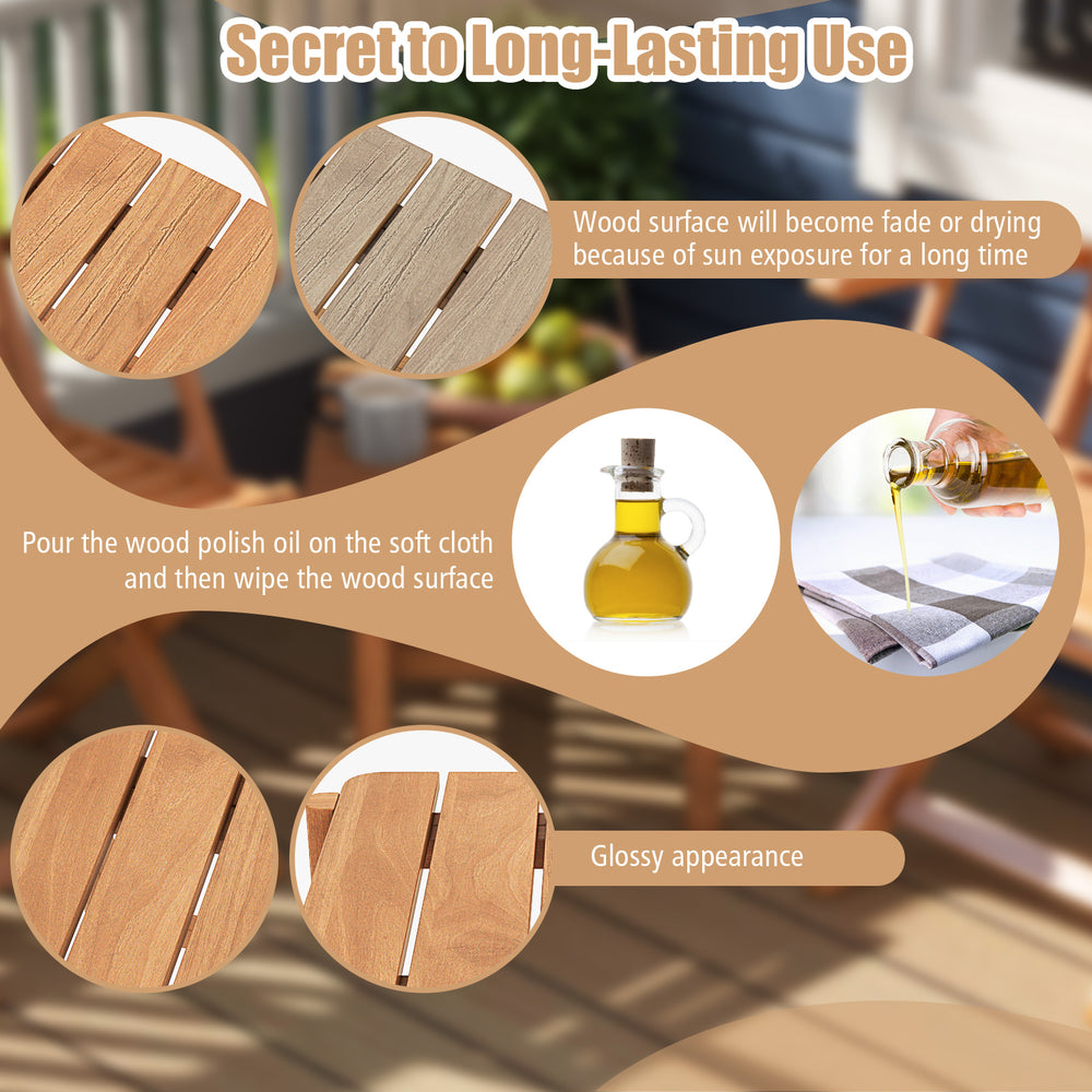 Teak wood side table with slatted tabletop, showcasing smooth surface and natural charm for outdoor use.