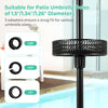 Patio umbrella table tray in black with three adapters for 1.5"/1.34"/1.26" poles, perfect for outdoor gatherings.