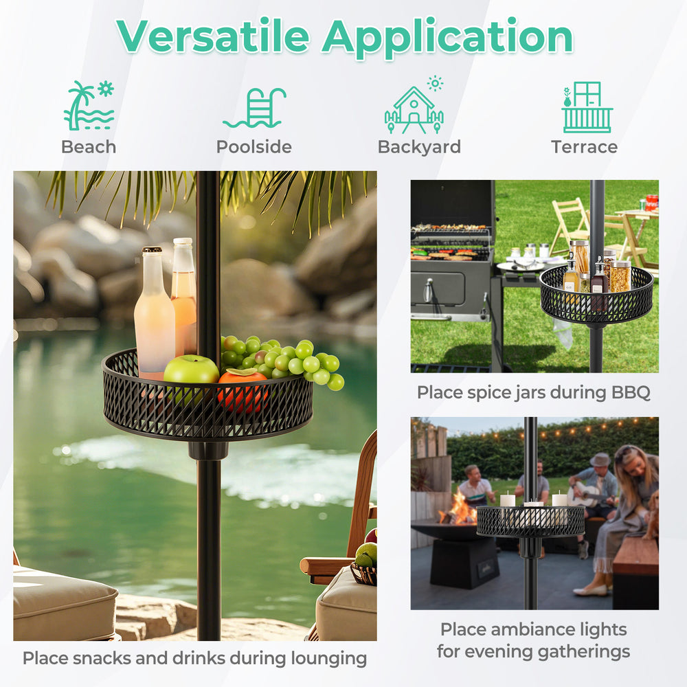 Patio Umbrella Table Tray Adjustable with Storage and Umbrella Poles-Black