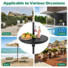 Adjustable black patio umbrella table tray with snacks, suitable for beach, poolside, backyard, and terrace use.