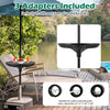 Patio umbrella table tray in black with 3 adapters for 1.5"/1.34"/1.26" poles, ideal for outdoor use and stability.