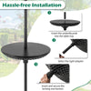 Patio umbrella table tray in black, featuring adjustable adapters for various pole sizes, ideal for outdoor use.