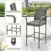 Patio wicker barstool with armrests, soft cushions, and durable gray PE rattan, ideal for backyard and poolside use.