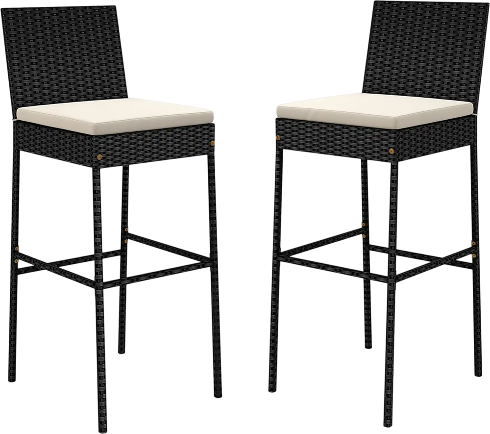 Patio Wicker Barstools Set of 2 with Footrest and Backrest for Backyard