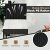 Hand-woven black PE rattan barstool with backrest and cushion, perfect for backyard and poolside relaxation.