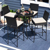 Set of 4 patio wicker barstools with backrest and footrest, featuring cream cushions, ideal for outdoor bar tables.
