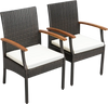Set of 2 patio wicker chairs with soft zippered cushions, ergonomic design, and hand-woven PE rattan for outdoor use.