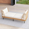 Boho rattan loveseat daybed with white cushions, spacious 72" design for outdoor relaxation and comfort.