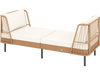 Boho rattan loveseat daybed with white cushions, 72" wide, perfect for outdoor relaxation and comfort.