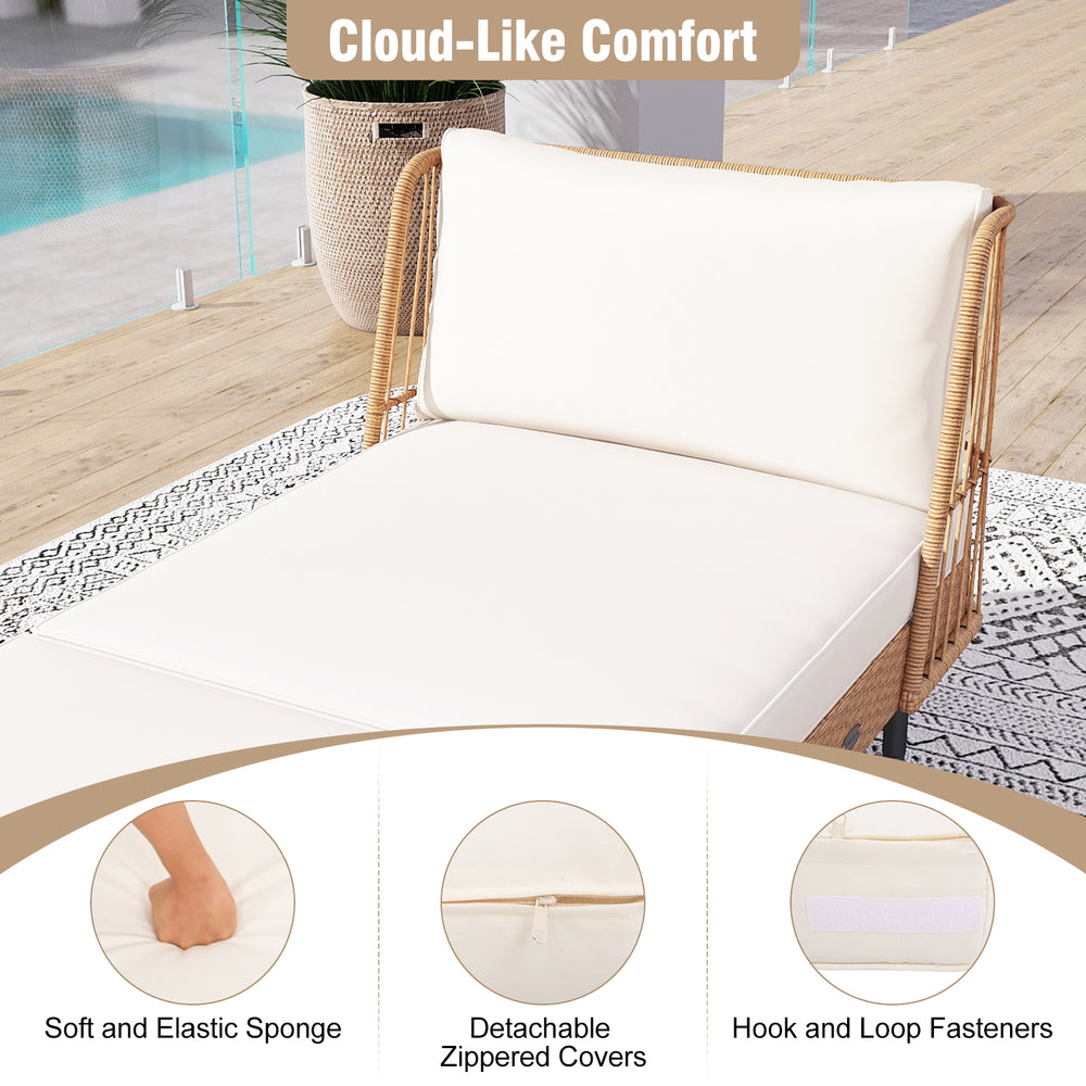 Close-up of the white cushion on the Patio Wicker Daybed, featuring removable zippered covers for easy cleaning.