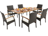 7 Pieces Patio Wicker Cushioned Dining Set with Wood Armrest and Umbrella Hole
