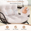 Close-up of soft and elastic seat cushions on a brown patio wicker egg chair, designed for optimal comfort and.