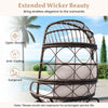 Patio wicker egg chair in brown with soft cushions, featuring a durable PE rattan design for outdoor relaxation.