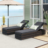 Patio wicker lounge chairs with 4-level backrest and long cushions, designed for outdoor comfort and elegance.