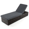 Patio wicker lounge chair with adjustable 4-position backrest and soft cushion, perfect for outdoor relaxation.
