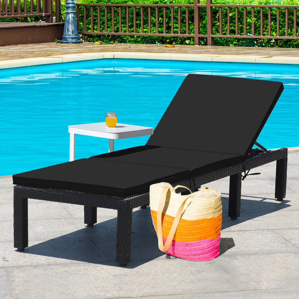 Patio Rattan Height Adjustable Lounge Chair with 2 Set of Cushion Cover-Black & Turquoise - Gallery View 1 of 10