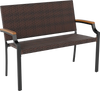 Patio Wicker Loveseat Chair with Acacia Wood Armrests and Metal Frame