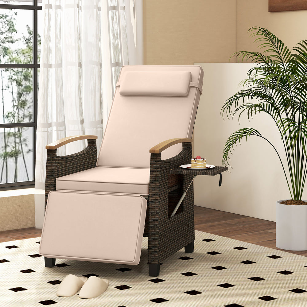 Patio Wicker Recliner Chair with Adjustable Backrest and Footrest-Brown - Gallery View 1 of 8