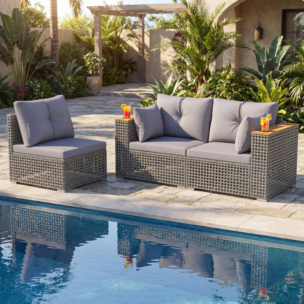 Patio Wicker Sectional Furniture Set with 1 Armless and 2 Corner Sofas for Garden-Gray - Gallery View 1 of 12